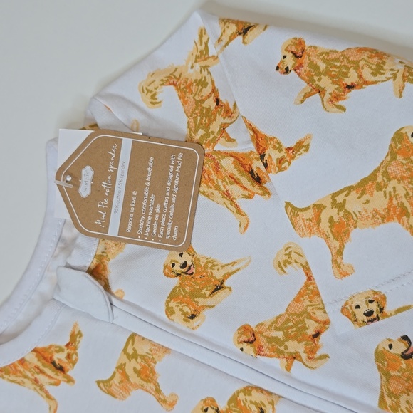 Mud Pie White and Orange Dog Print Footie - Picture 2 of 4